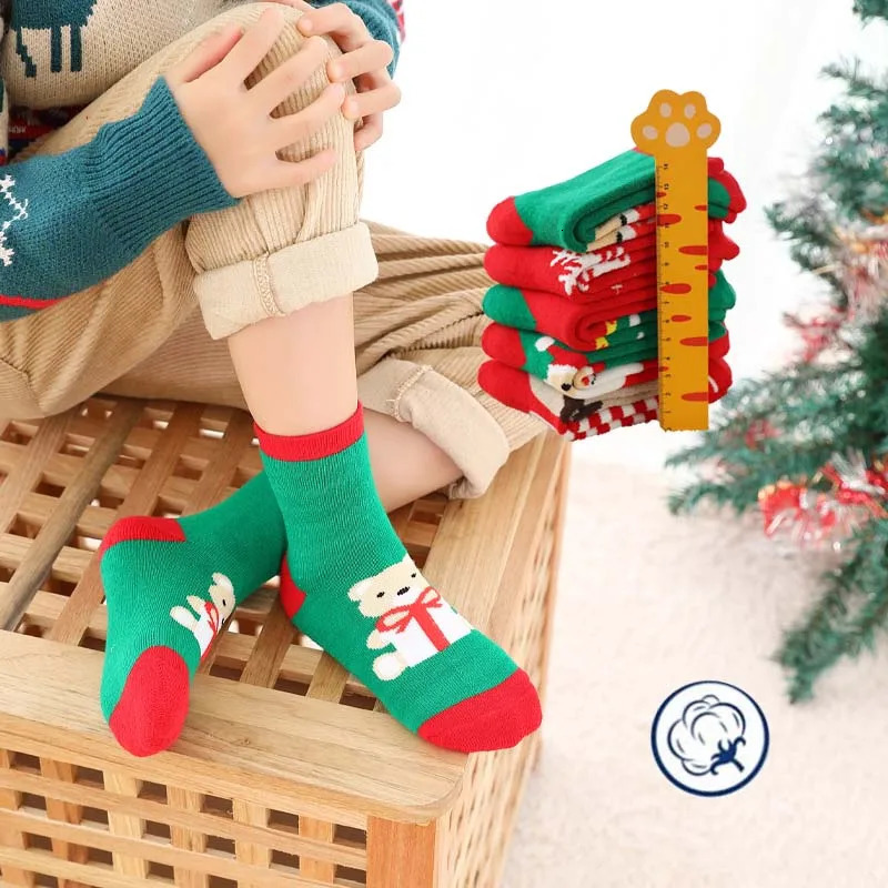 Christmas Childrens Warm Socks for Girls Boys Baby Cute Knitted Baby Boys Children Thick Preschool Girls Socks Children Winter 241118