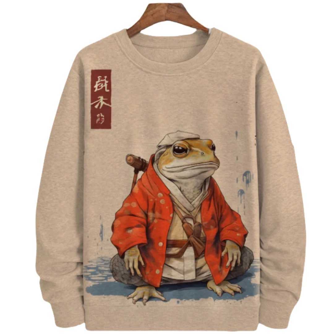 New Arrival Japanese style frog print mens sportswear streetwear round neck long Sve plow casual hooded sportswear mens clothing 5XL Z241118
