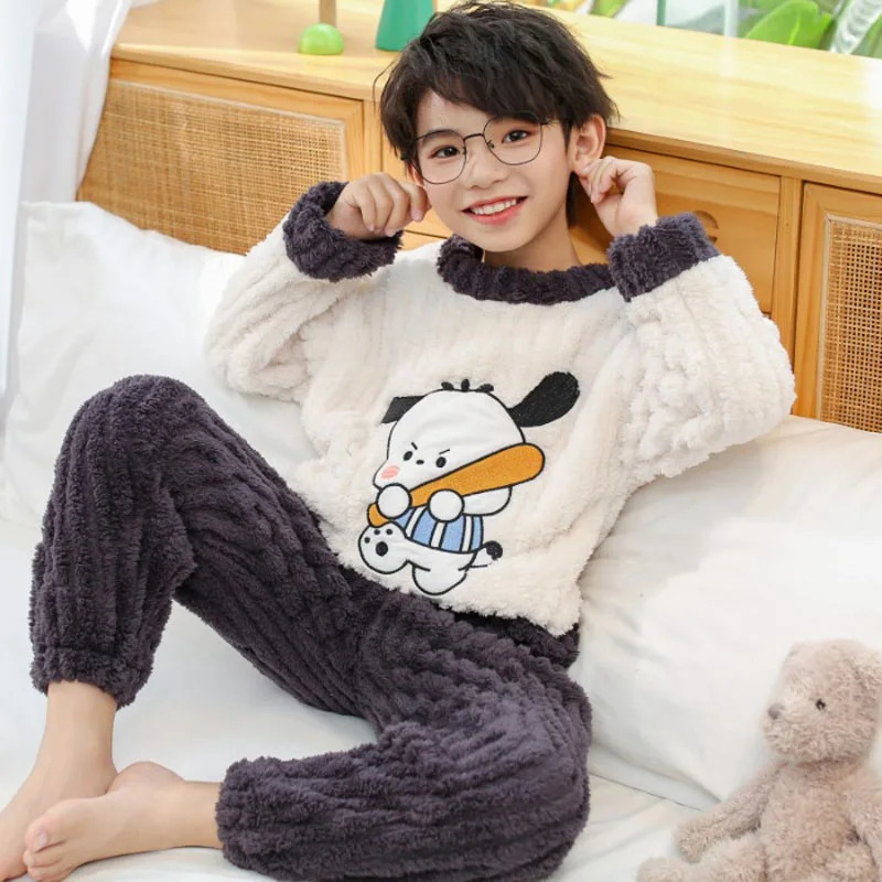Winter flannel pajamas suitable for girls thick and warm home clothing and middle-aged and elderly childrens pajamas set 241118