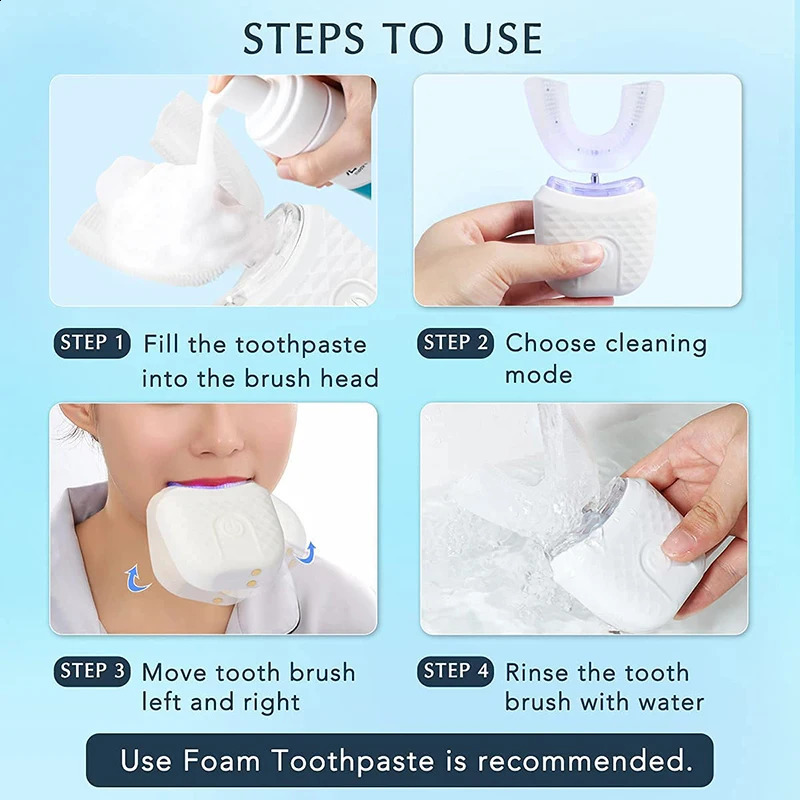 Wireless charging U-shaped adult electric toothbrush with silicone waterproof vibration ultrasonic toothbrush 241119