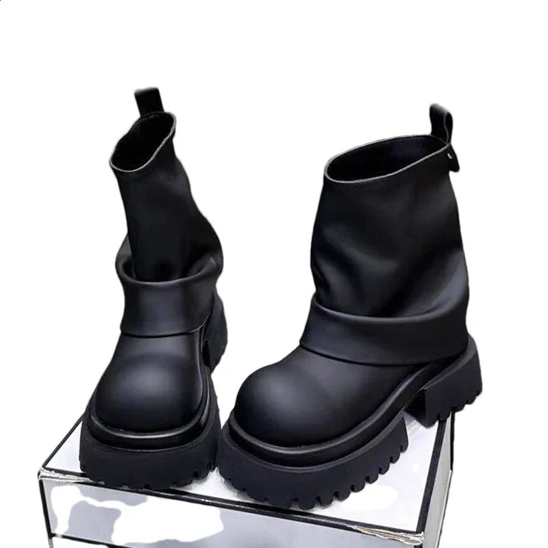 Platform Women High Boots er Mid Heels Motorcycle Boots Fashion Laether Winter Shoes Trend Gladiator Femme Chaussures 241118