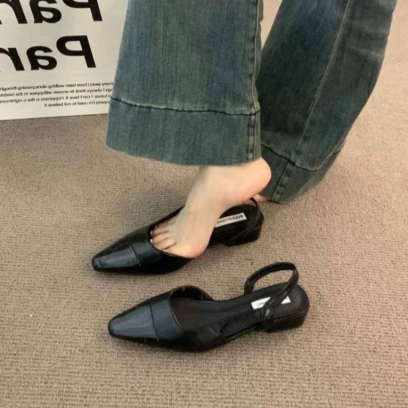 24Low Heel Baotou Sandals Women's French Nude Color Pointed Small Fragrant Ladies Thick Heels Back Air Style Single Shoes