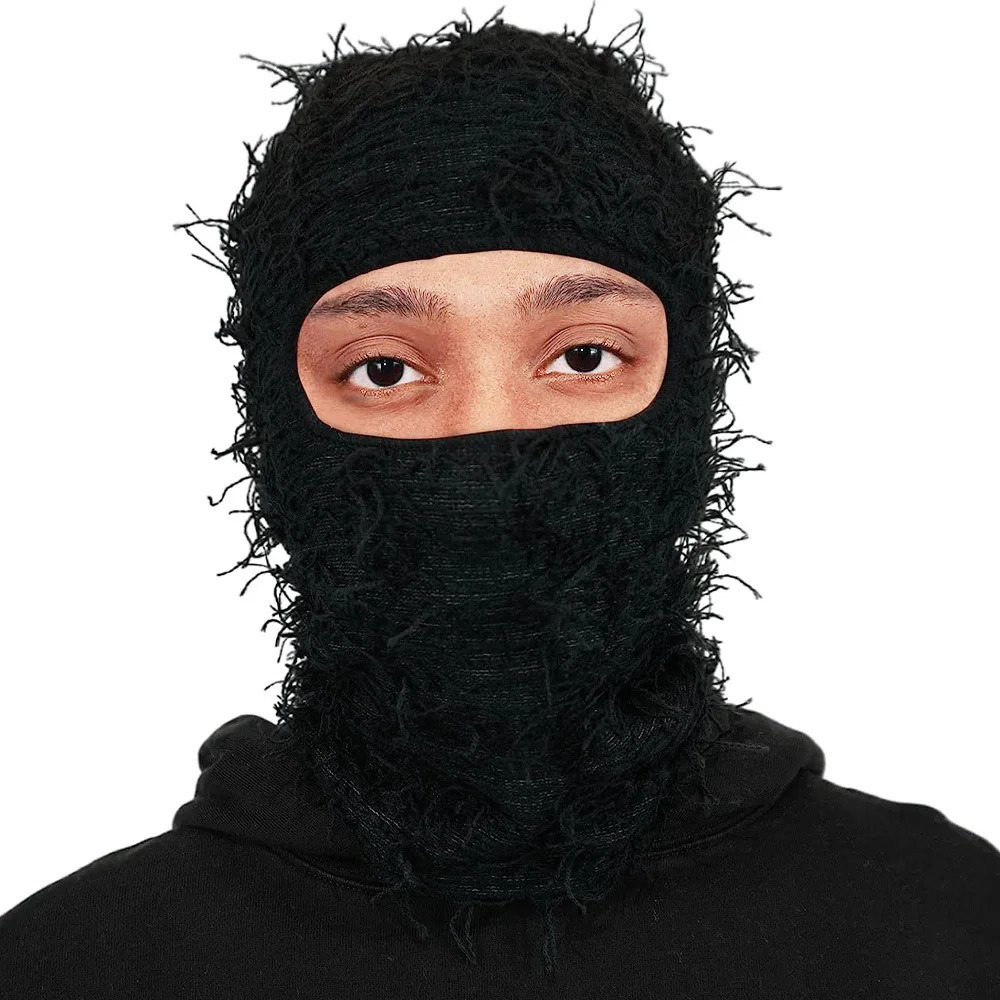 Hip Hop Tassel Balaclava Full Cover Ski Mask Trend Knitted Camouflage Headgear Unisex Y2K Knit Hat Face Mask For Women Men 240419