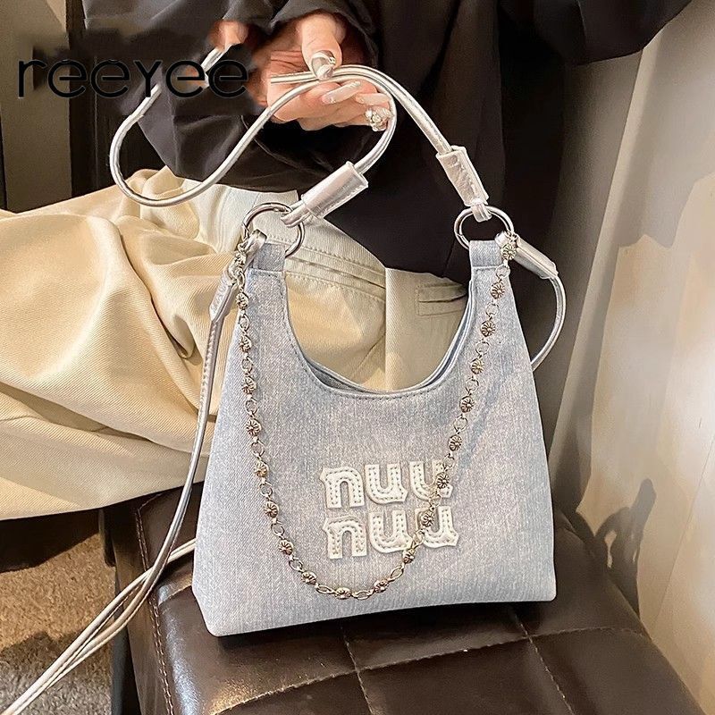 REEYEE trend new women s niche minimalist bucket high end multifunctional denim armpit chain crossbody bag leisure designer shoulder bag