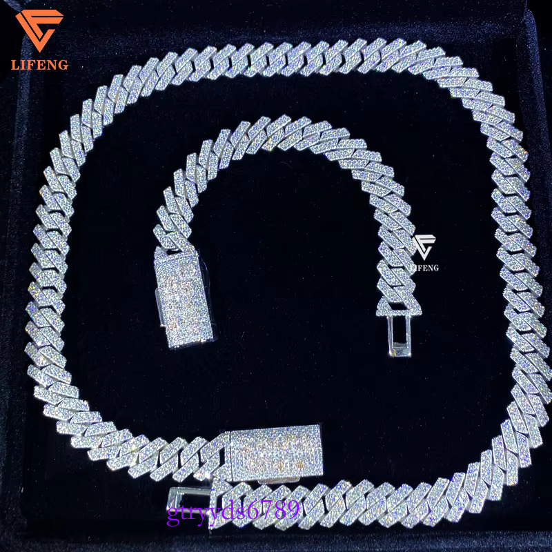 Miami Custom Name Clasp 14mm Moissanite Cuban k Chain VVS Pass Men's Necklace Bracelet Set White Gold Plated Jewelry