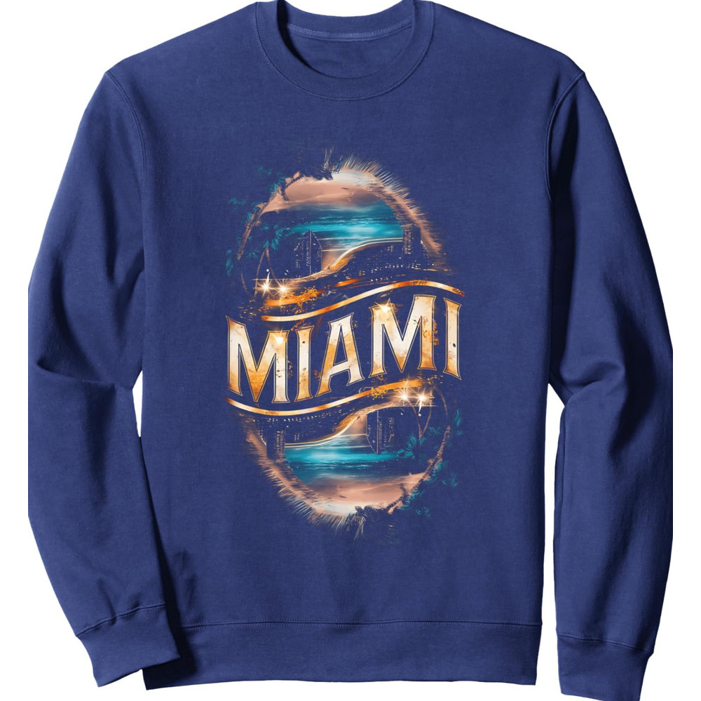 Long Sleeve Shirts for Men sweatshirt Miami Beach Florida Souvenir Sunset Palm Trees Vacation FL Sweatshirt T shirt Tee Streetwear Casual tops clothes