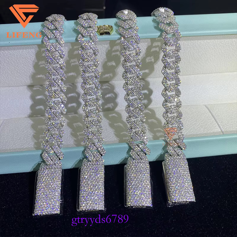 Wholesale 10-14mm Moissanite Fine Jewelry Custom Hip Hop VVS Cuban k Chain Sterg Sier Bracelets Bangles Men Women