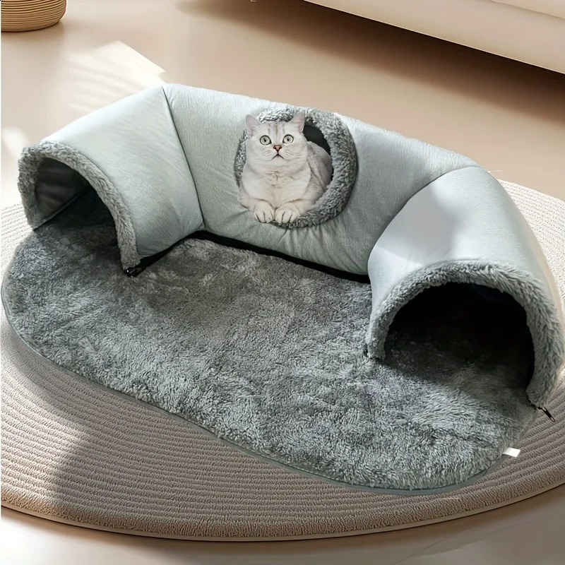 3-in-1 comfortable cat tunnel bed game pad with warm nest anti slip bottom suitable for small to medium-sized cats dogs rabbits and household pet kenn