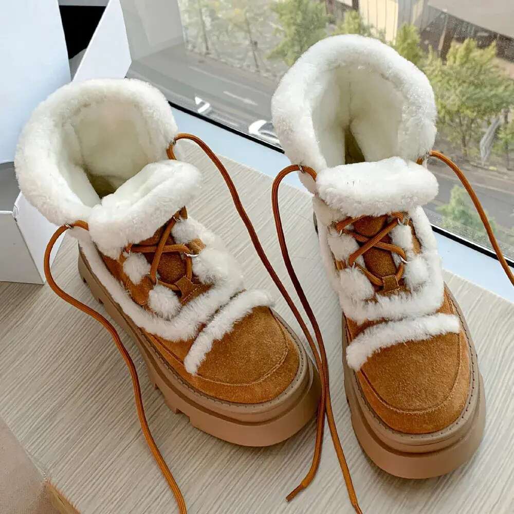 Women's natural suede leather thick sole platform flats winter snow wool inside cold weather warm short ankle boots shoes 2576
