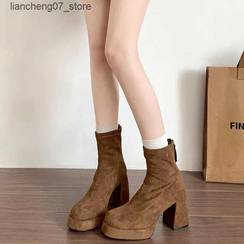 Designer Winter Women Modern Ankle Boots Plush Short Booties Ladies Platform Square High Heels Shoes J241119