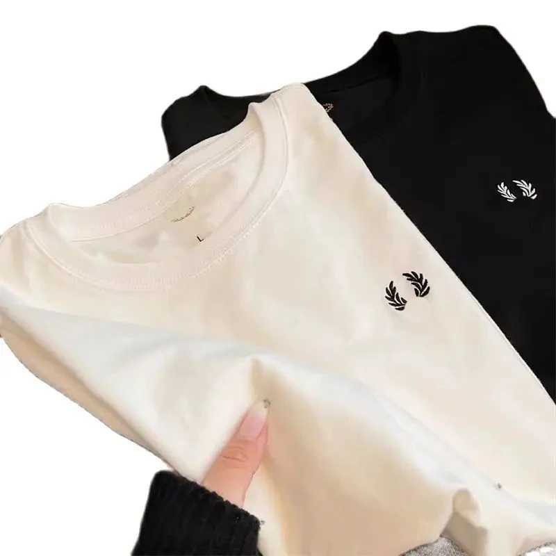 Men's T-Shirts Barley spring/summer mens round neck business casual cotton short sleeved solid color T-shirt with Perry embroidery J240419
