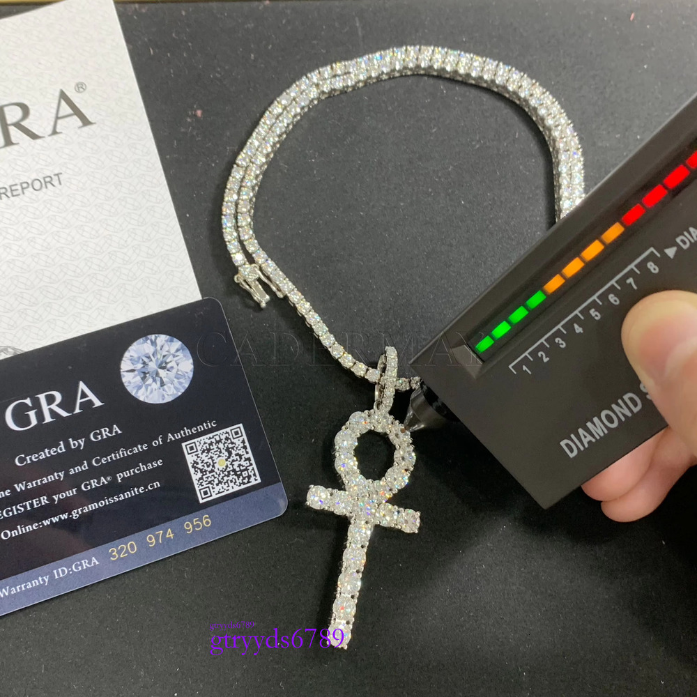 Hip hop Bg Iced Out 5mm VVS Gender Symbols Sterg Sier Moissanite Dia Ankh Cross Pendant