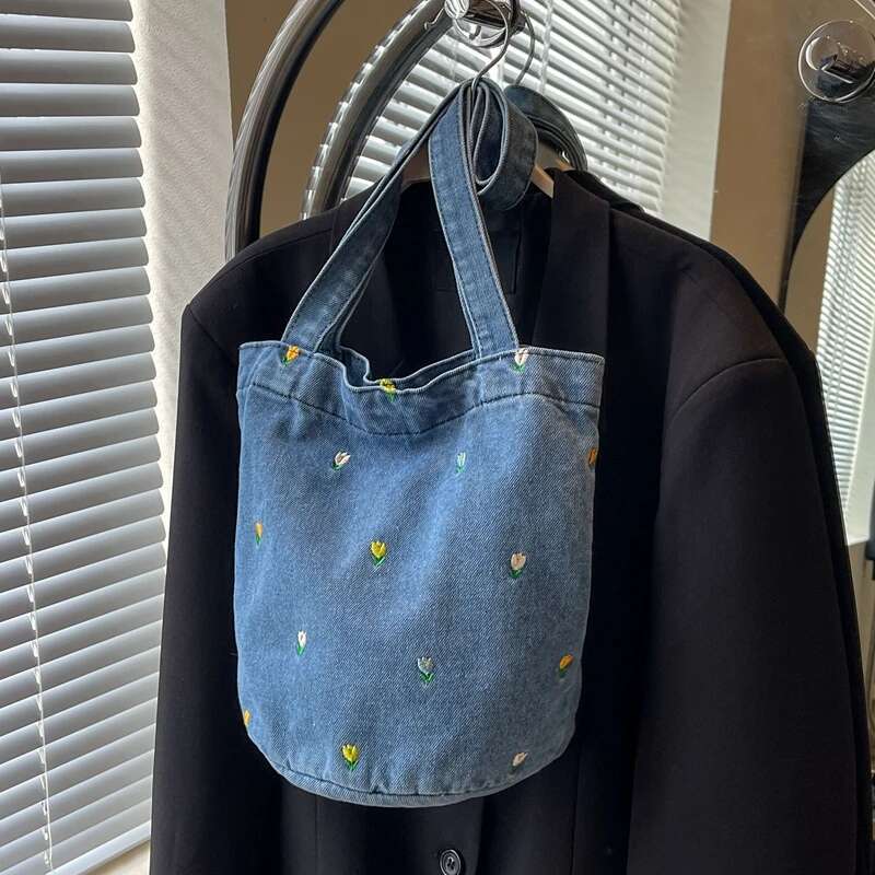Hot Selg Embroidery Versatile Leisure Denim Fashionable Women's Shoulder Bag 2025 New Trend Large Capacity Bucket Bags