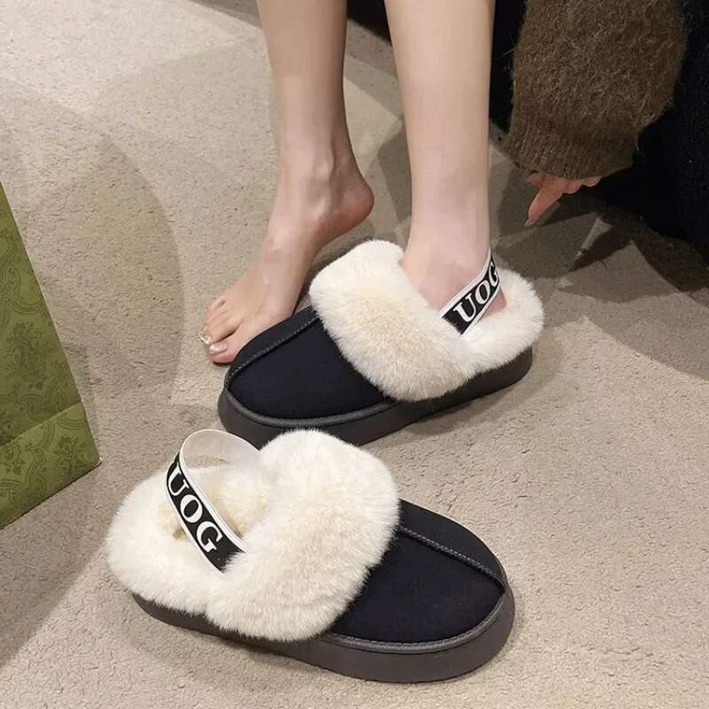 Fashion Platform Women Casual Home Suede Fur Warm Sgback Flip ps Hot Sale Brand Plush Cotton Slippers Flats Shoes