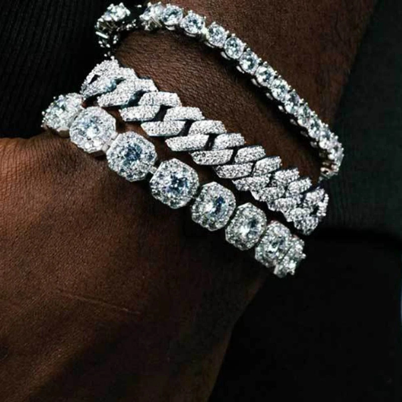 Fashion Bling Paved Rhinestone Prong Cuban Chain Bracelet for Women Men Hip Hop Iced Out Chunky Link Bracelets Jewelry 241119