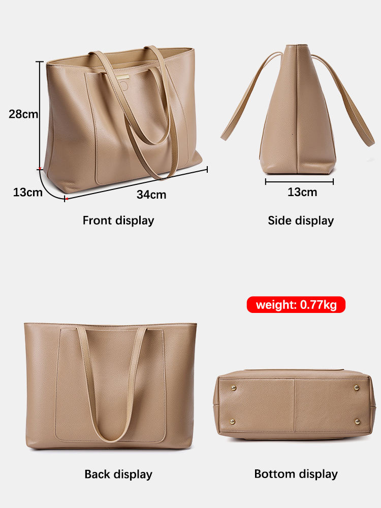 Soft Cowhide Leather Women Shoulder Tote Handbag Large Capacity Lady Shopping Bag Front Pocket For Notebook Phone Ipad Genuine Leather BagVoyage