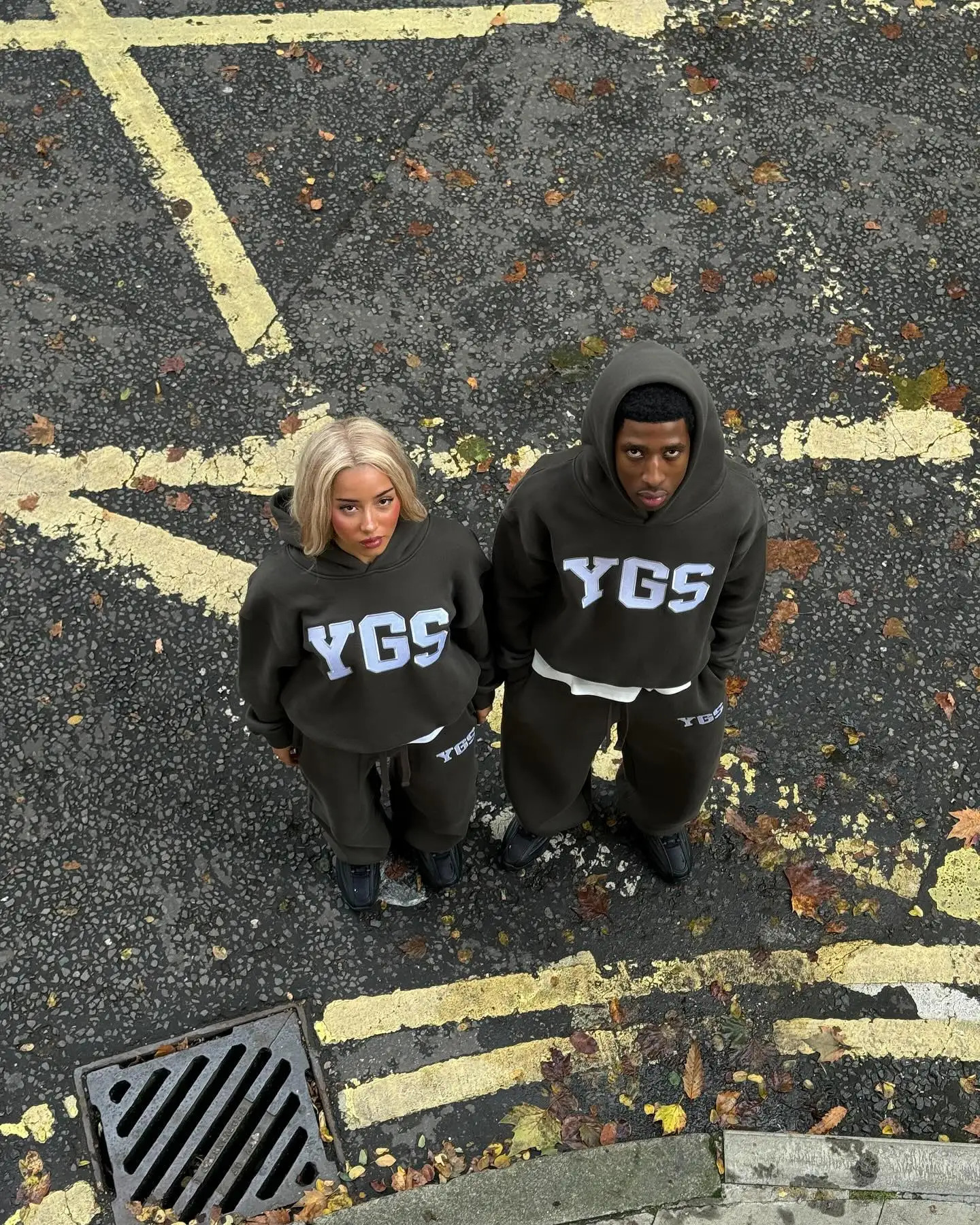 YGS Letter Embracery Mens Track and Field Uniform Harajuku Loose Sweatshirt and Sweatpants Two Piece Y2k Hoodie Sweatshirt Set 241118