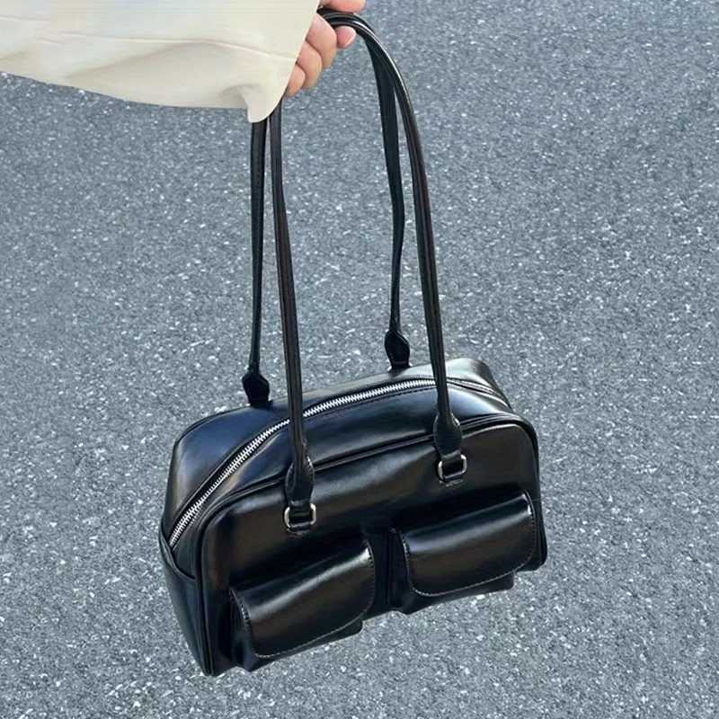 Fashionable womens shoulder bag crossbody bag handbag multi pocket bowling bag Boston bag Y250603