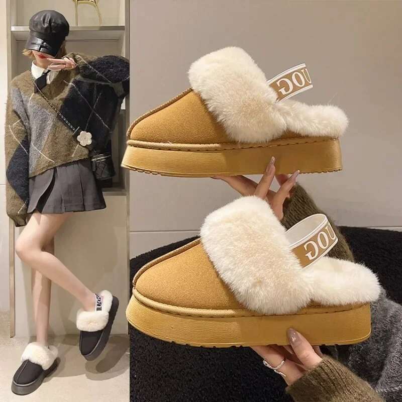 Fashion Platform Women Casual Home Suede Fur Warm Sgback Flip ps Hot Sale Brand Plush Cotton Slippers Flats Shoes