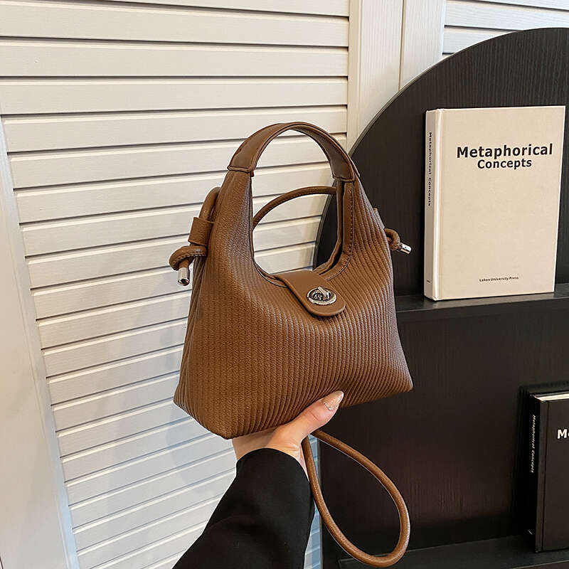 Solid Color Striped Hasp PU Fashion Top-Handle 2025 High Quality for Women Hot Sale Shoulder Bags