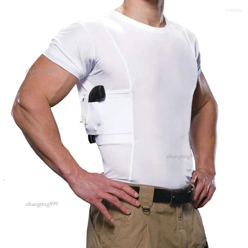 Men's T Shirts Men Tactical Army Shooting Half Sleeves Shirt Custom Design Concealed Carry Holster With Side Gun Pockets Base Layer