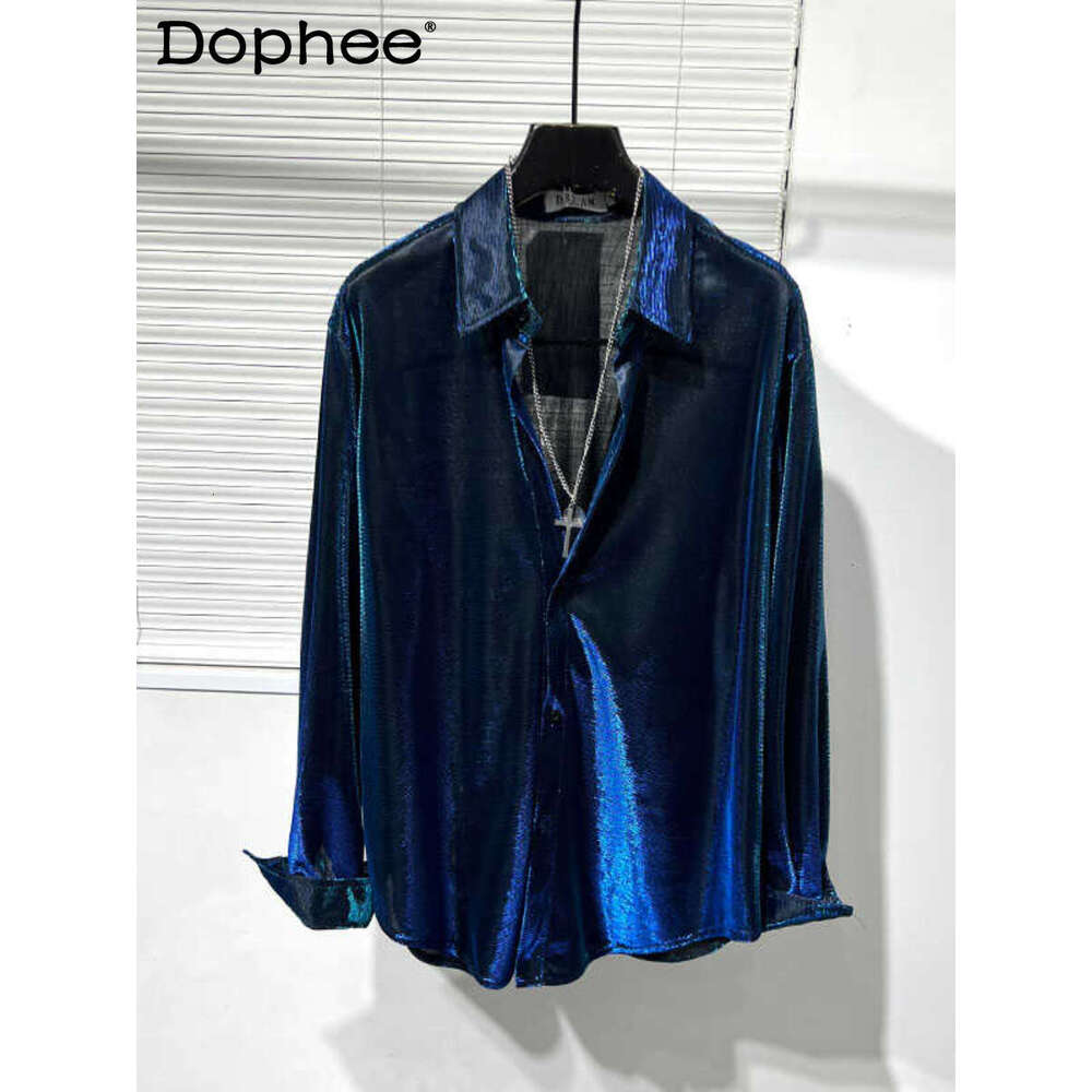 Spring 2024 Men's Shirts Sequined Fashion Original Trendy Male Long Sleeve Shirt High-End Lightweight Loose Comfort Tops
