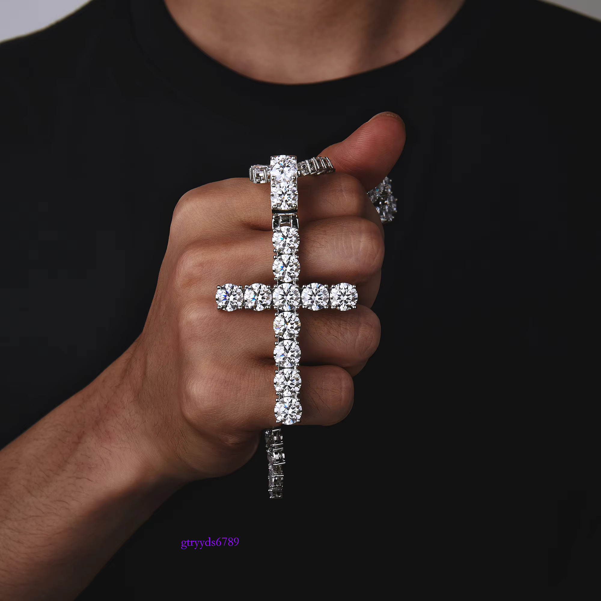 6/8mm sterg sier tennis big cross necklace moissanite pendants and chain for men