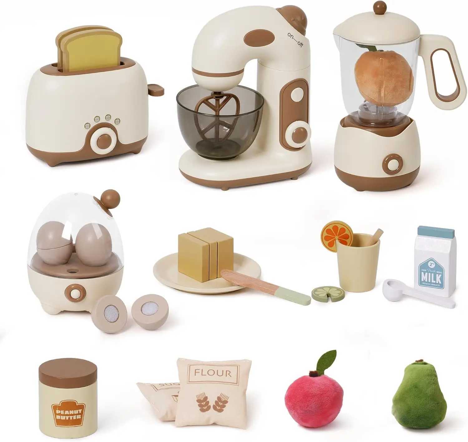 Robud Kids Toy Kitchen Set Wooden Game Kitchen Utensils with Toaster Blender Childrens Game Set 4 sets W241119