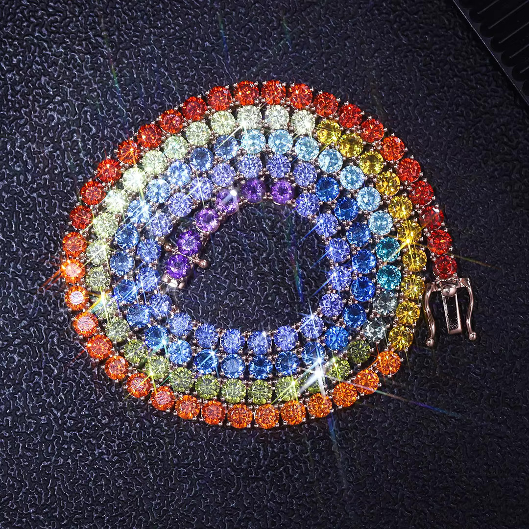 Fine jewelry custom necklace 3-6mm hip-hop lab grown gemstone tennis chain k sier plated rose gold Iced out Bracelet Free shipping Free shipping