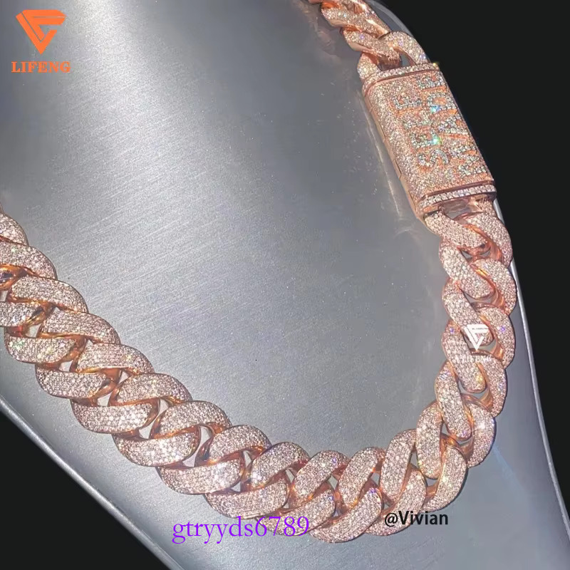 Lifeng Jewelry Custom Name VVS MoISsanite k Iced out Miami Cuban Chain Sier Rose Gold Necklace