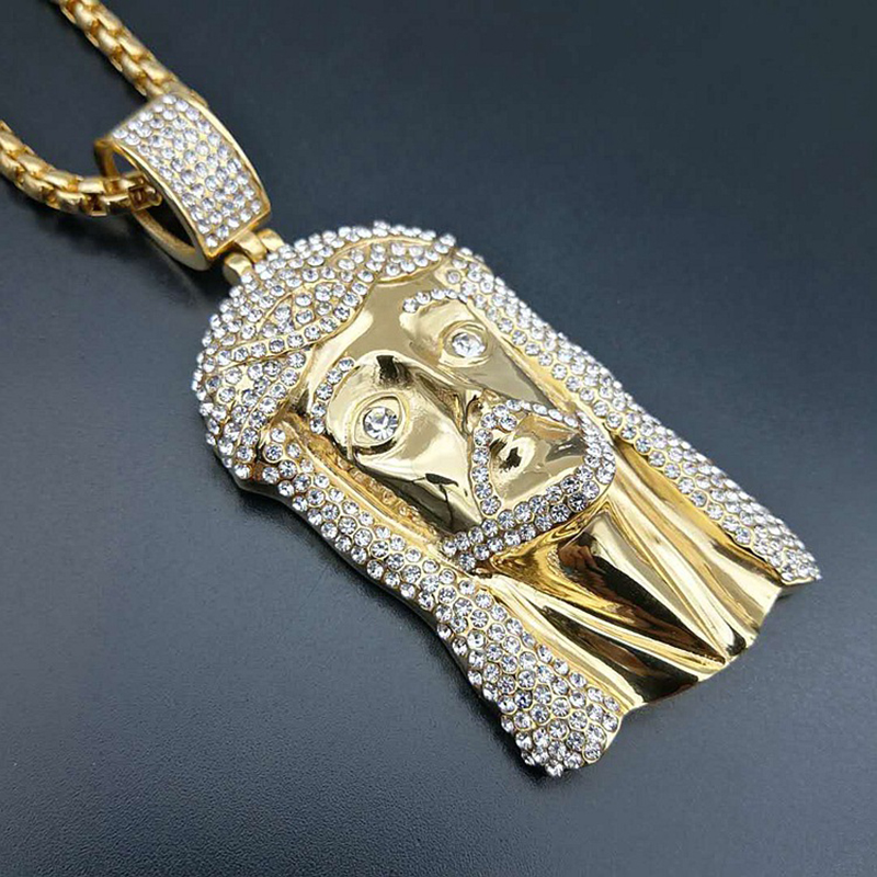 Hip Hop Vintage Large Jesus Men Pendant Necklace Titanium Steel 18K Gold Plated Religious Jewelry