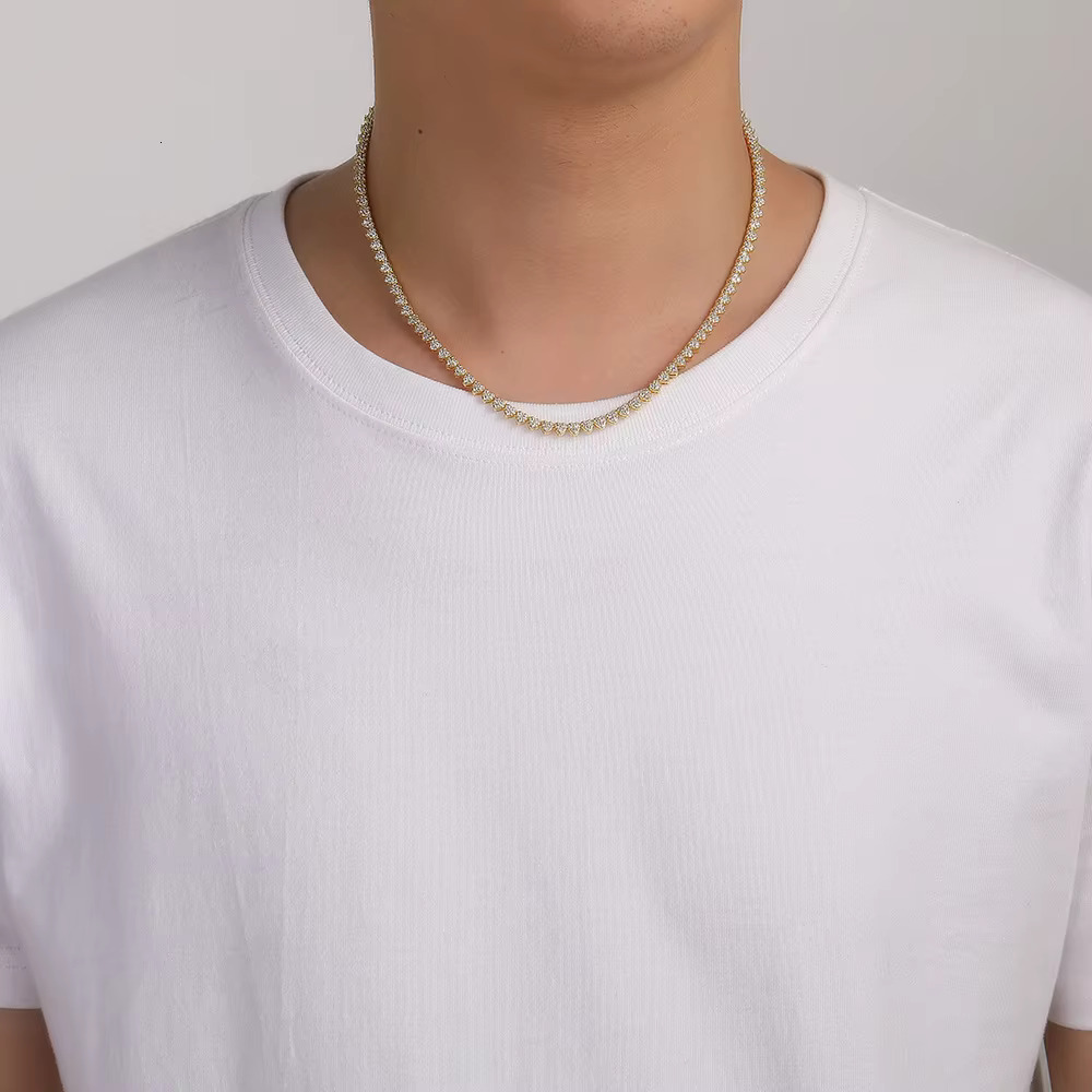 Hip Hop Heart 3 Chains Copper Tennis Chain Micro Set Zircon Single Row
