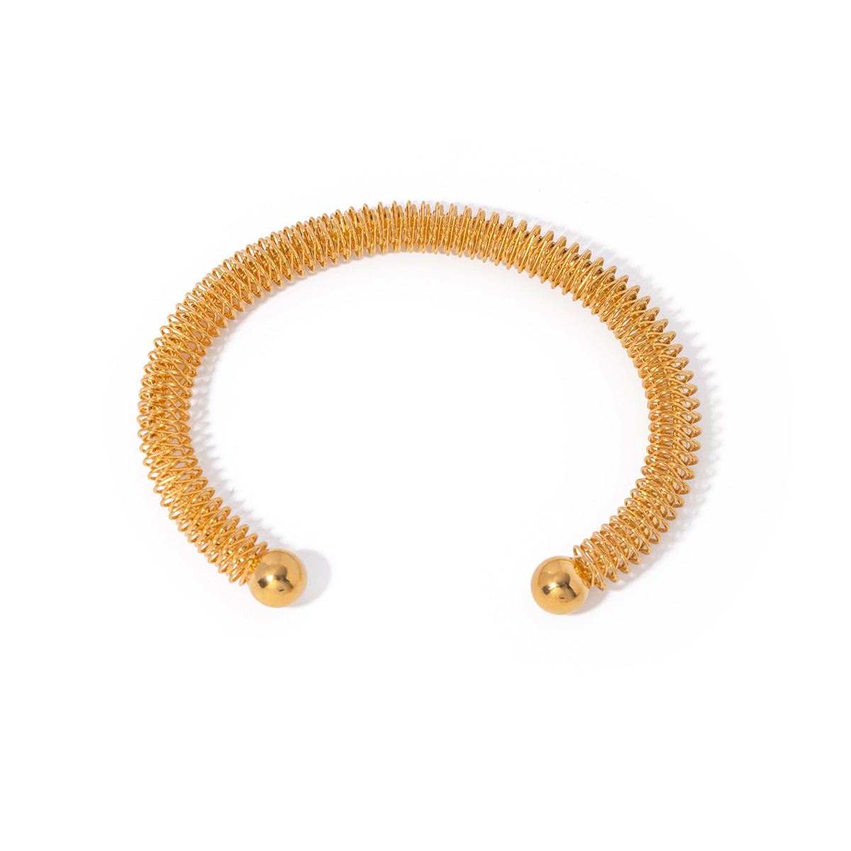 Designer Retro Open Bracelet for Women Titanium Steel 18k Gold Plated Non Fading Double Ball Wrinkle Twisted Space Line Personalized Party Jewelry