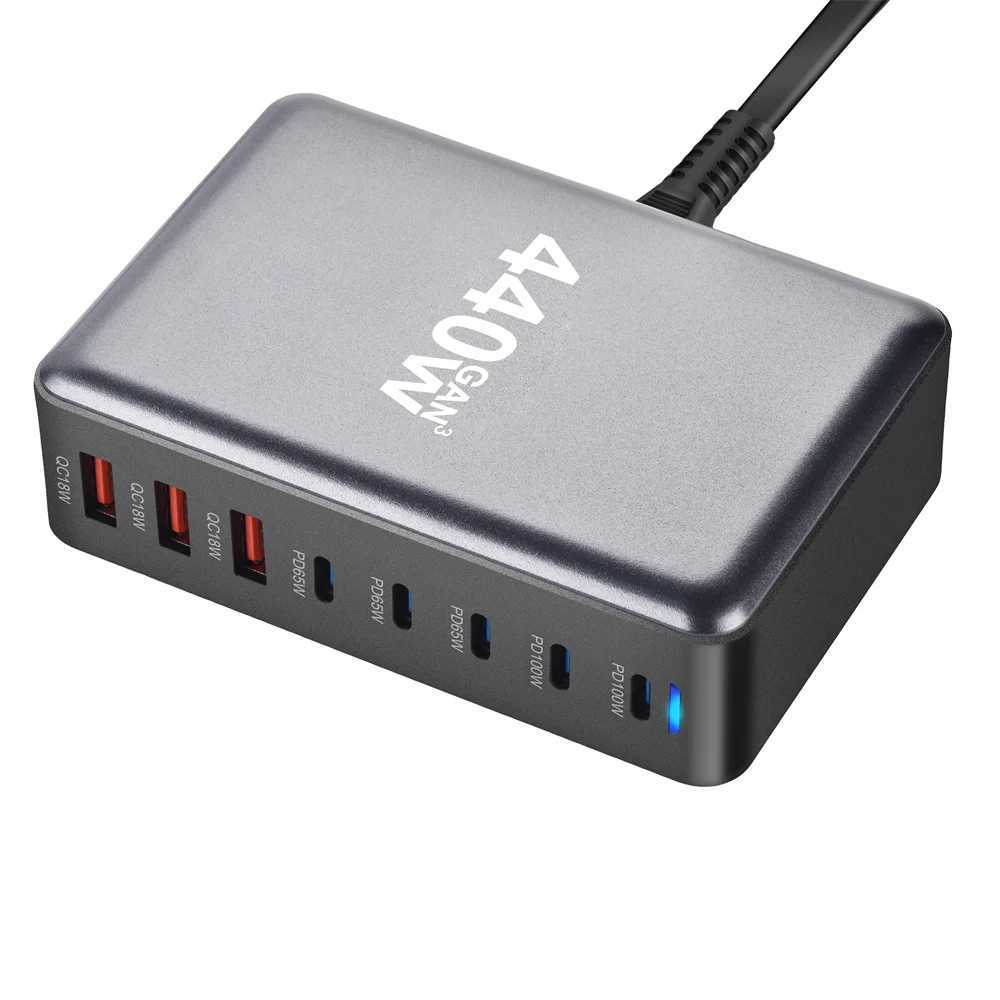 New 440W Gan Quick Charger 3.0 USB Type C Quick Charger Mobile 8-Port 5C3A PD Charger Easy to Carry Tablet Charger Y241119
