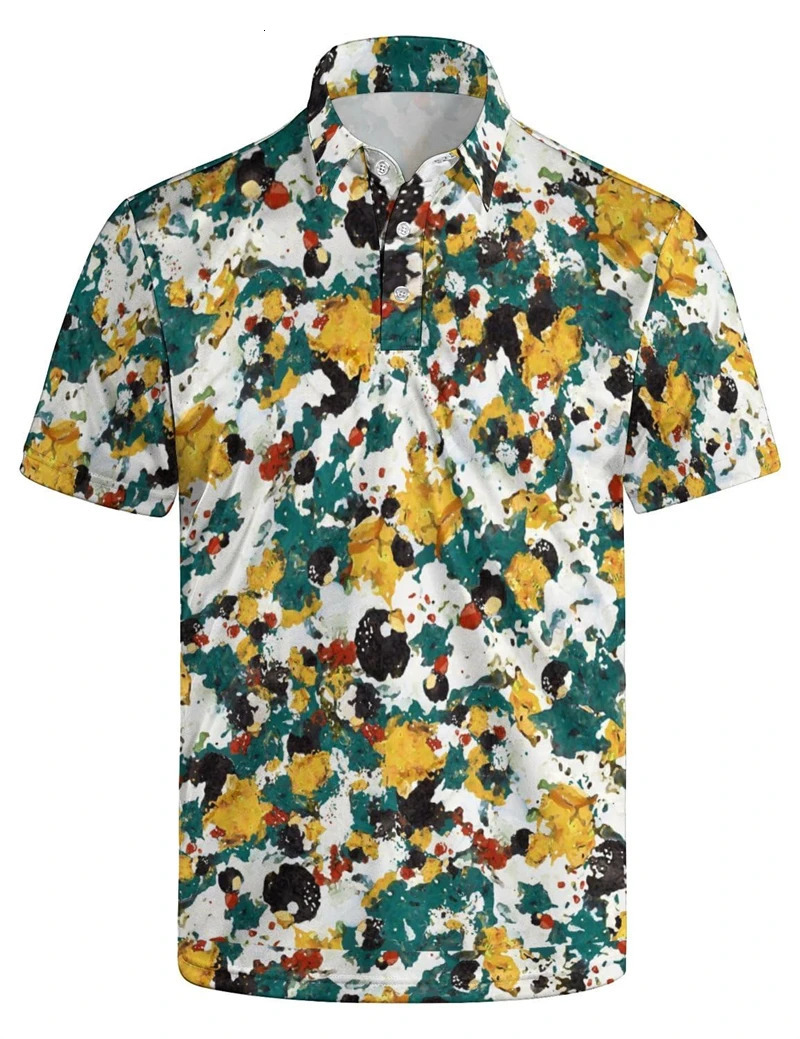 Hawaii Pattern 3D Print Summer Mens Button Down Collar Polo Shirts Casual Short Sleeve Oversized Tops Fashion Men Clothing 240416