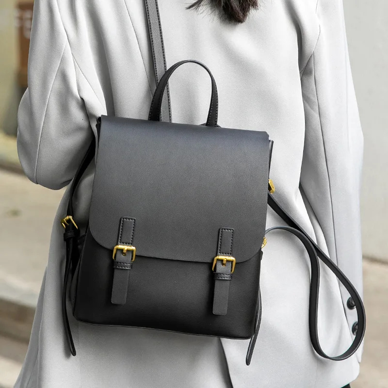 New Hit-Color Classic College Girls School Double Shoulder Bag Cow Leather Women Backpack Hasp Cover Open Design Bagpack BagVoyage