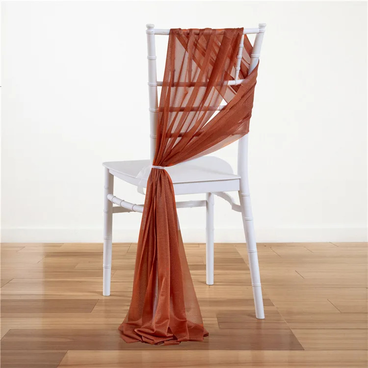 10Pcs 17x250cm Rust Chiffon Chair Sashes 5 Set Sash Wedding Covers Ribbon Party Aisle Decor 241118