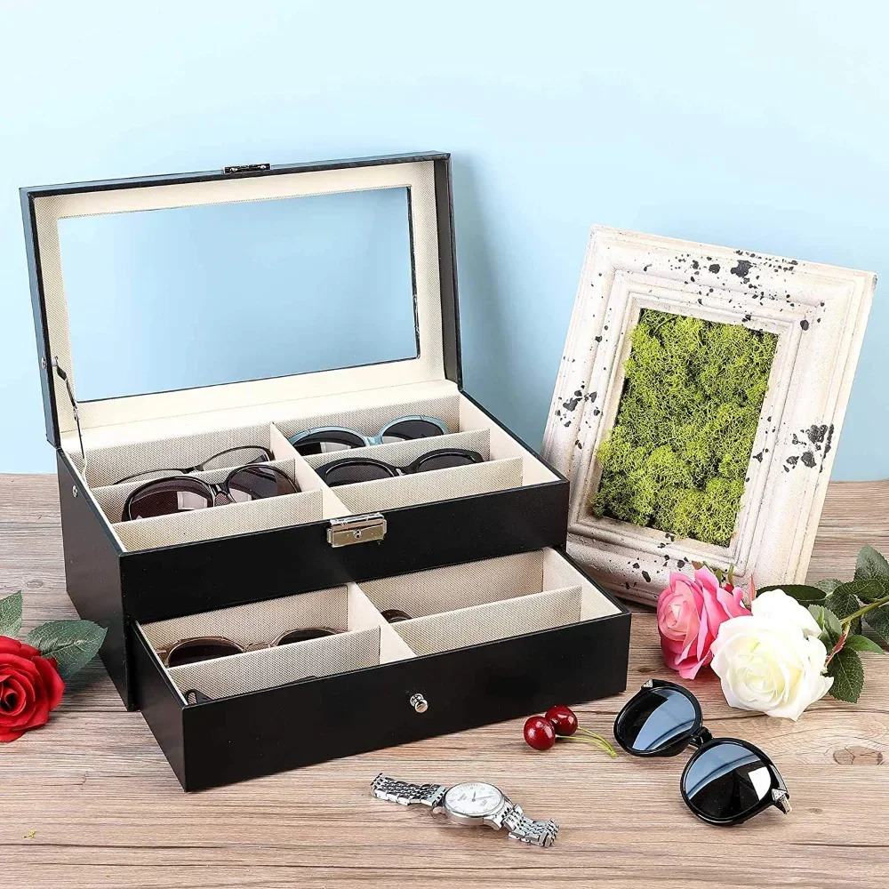1pc Sunglass Organizer Faux Leather Eyeglasses Collector Eyewear Display Case Storage Box 240419