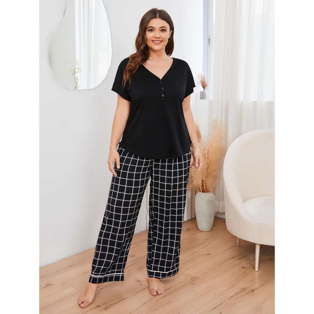 Pamas, Women's Spring/summer Chubby Mm Short Sleeved Long Pants, Large Size Home Clothing F41946
