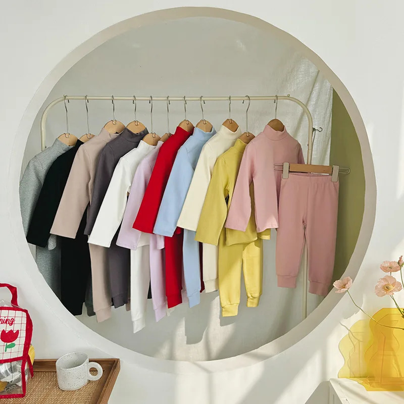 Autumn Baby Girl 2PCS Sleepwear Set Cotton Half Turtle Neck Underwear High Waist Tight Childrens Dress 241118