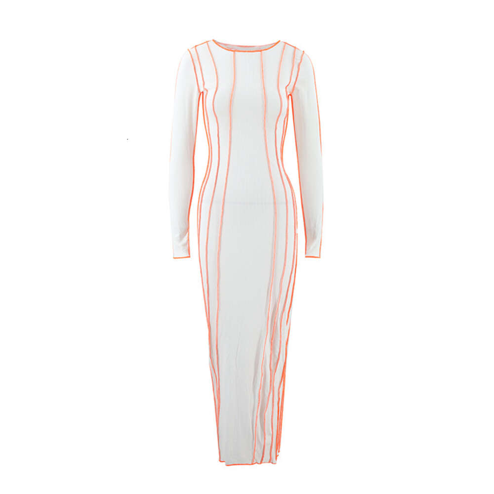 2024 Autumn/winter Hot Sale New Small Pit Stripe Round Neck Reversed Side Dress for Women F41936