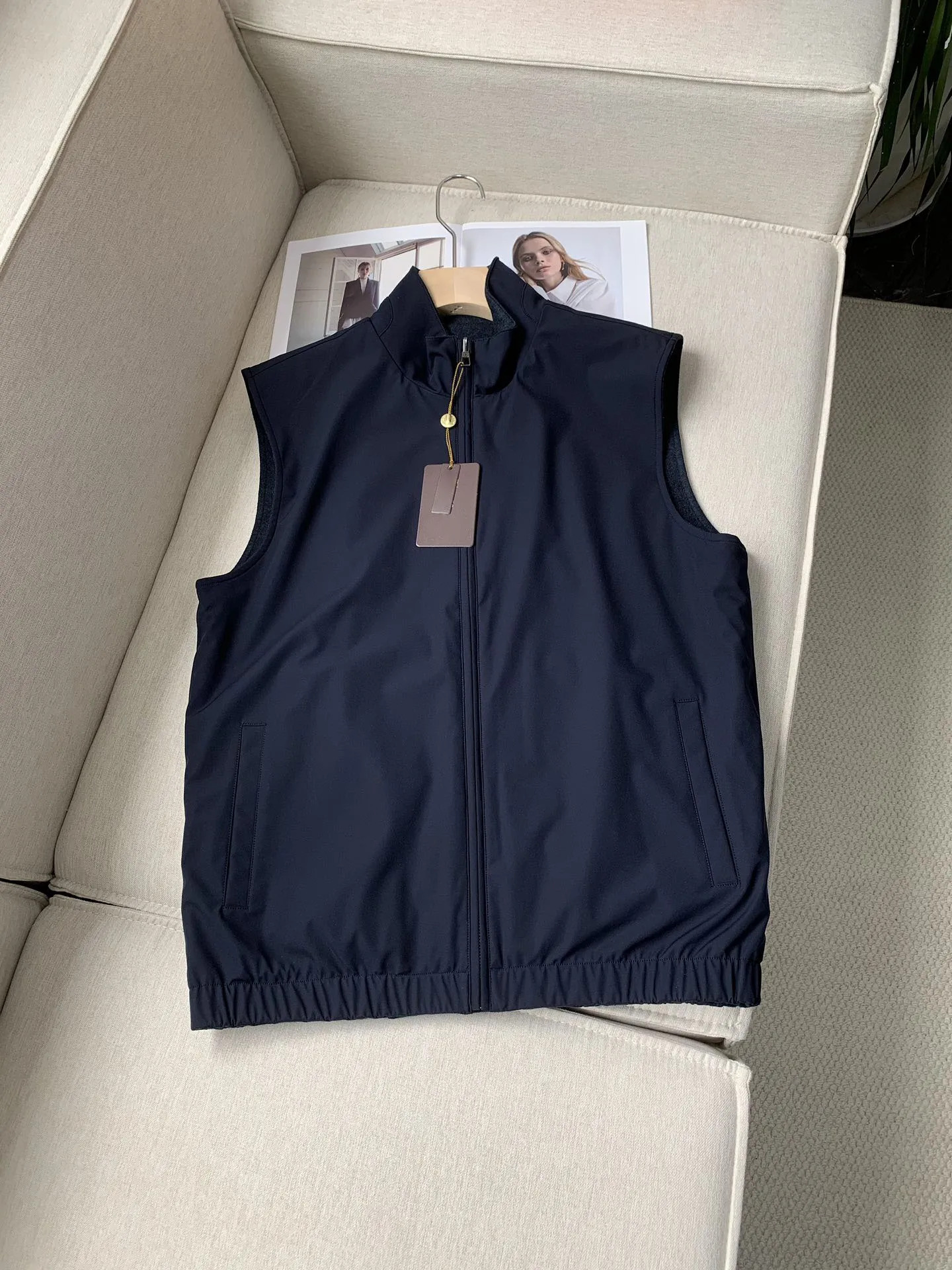 Men's Zipper Vest Jacket Wool Ed Stand Collar Sleeveless Solid Color Casual Autumn Coat