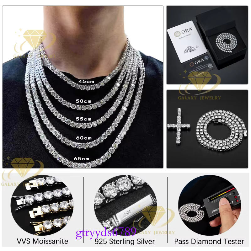 Customized Mens Vvs Chain 4mm Sier Clover Heart Women Iced Out Dia Moissanite Tennis Necklace