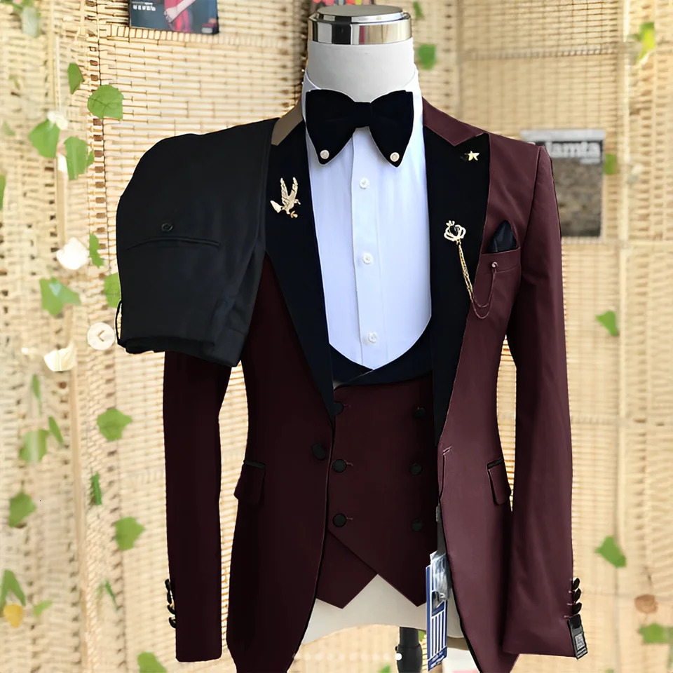 Wedding Mens 3-Piece Set Jacket Pants Tank Top Groom Tuxedo Formal Jacket Elegant Mens Set 241118