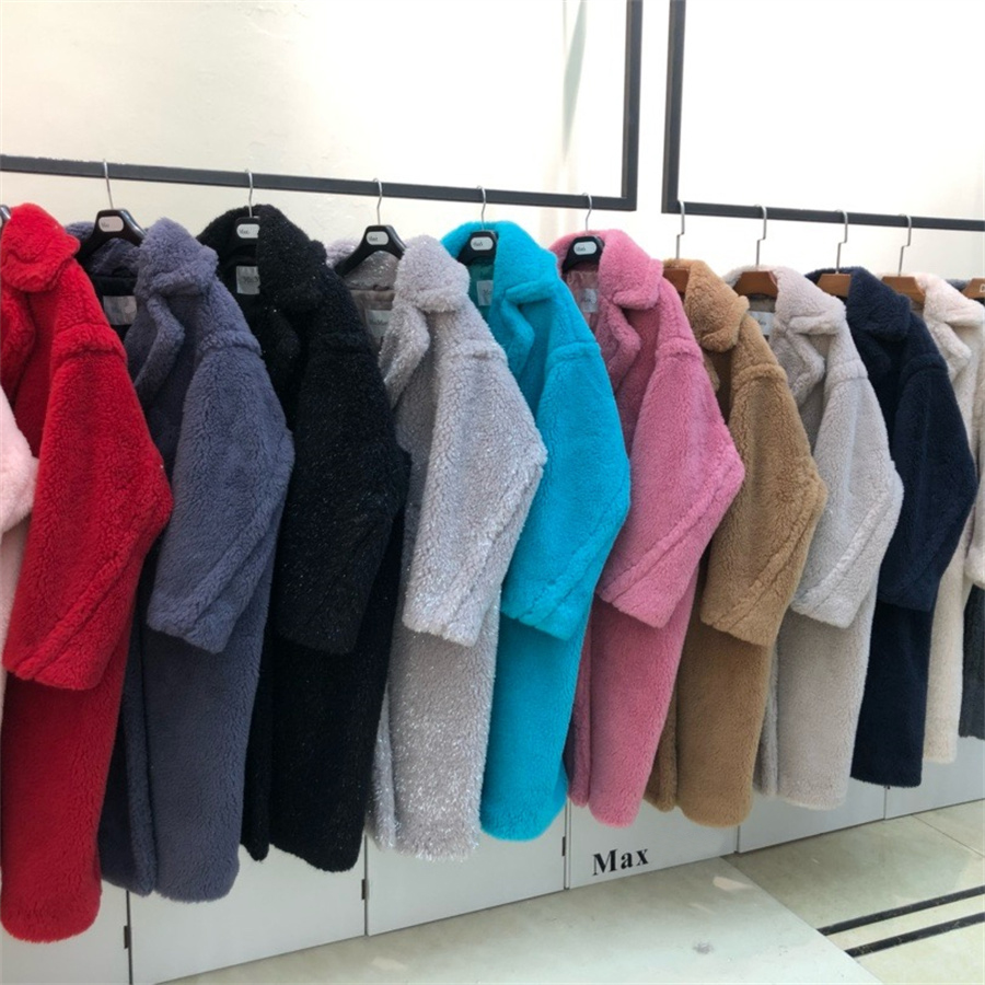 Women Fur Long Teddy Bear Women's Outerwear Designer Jacket Authentic Women Winter Coat Thick Warm Outerwear Overcoat Fashion Colored Real Lambswool Coats