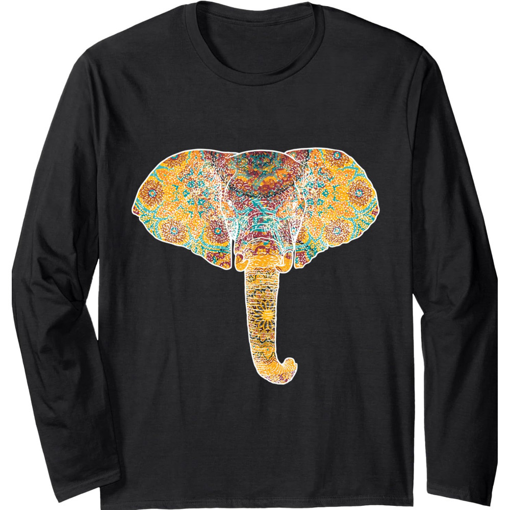 Long Sleeve Shirts for Men sweatshirt Elephant Illustration With Splash Watercolor Gift Long Sleeve Tee Streetwear Casual tops clothes cool