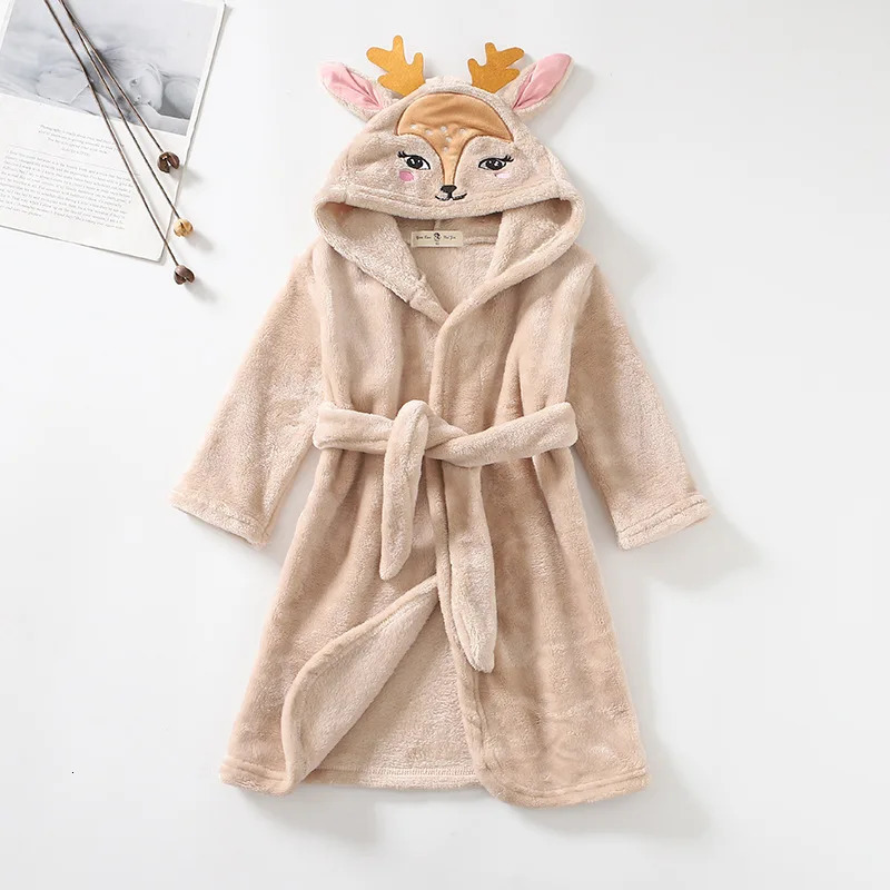 Autumn Winter Childrens Hooded Bathroom Baby Bath Towels Boy and Girl Cartoon Rabbit Panda Flannel Sleepwear Long Sleeve Towel Robe 241118