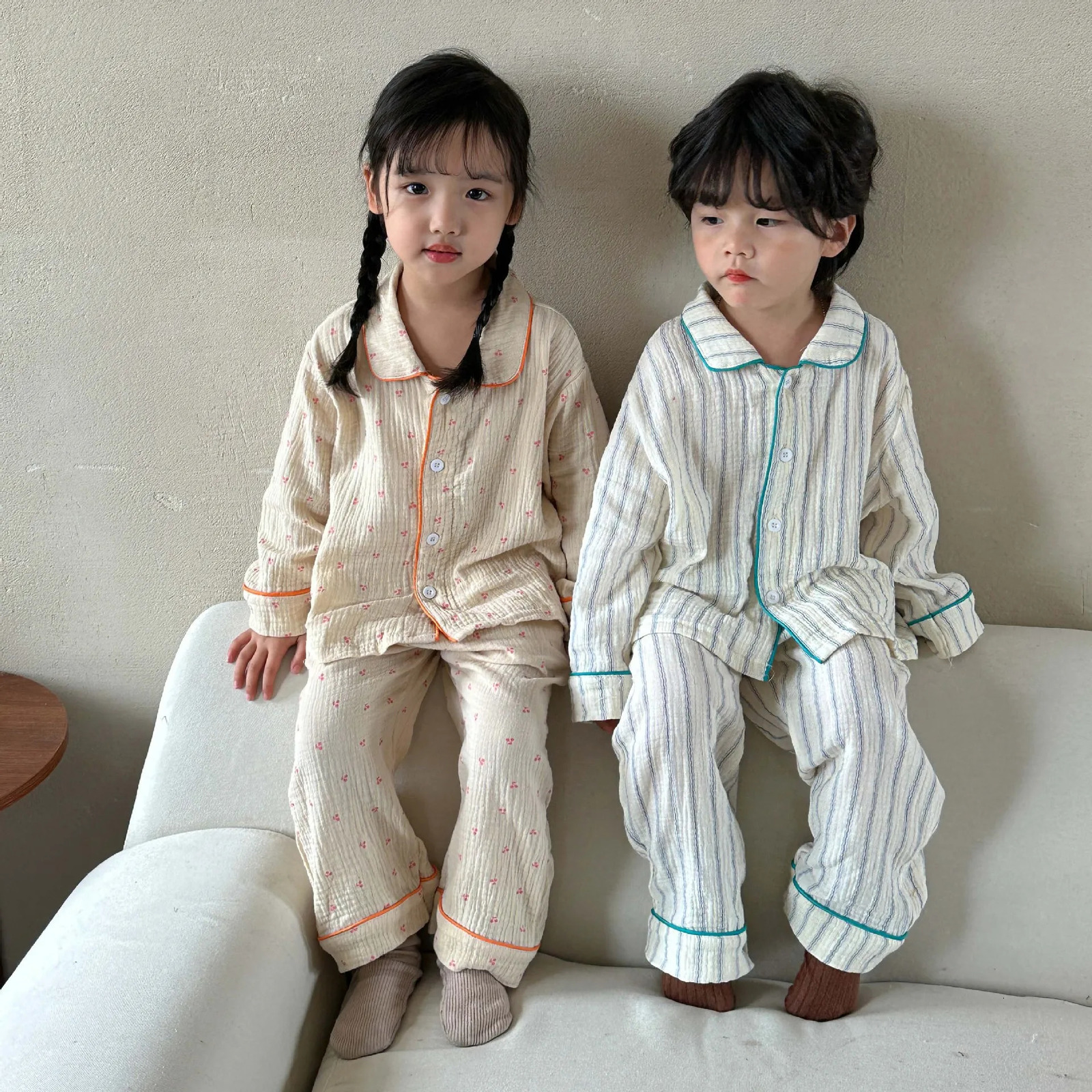 Pajama set for spring summer and autumn seasons made of pure cotton with long sleeves for babies boys and children. Pajamas for girls and boys 241118