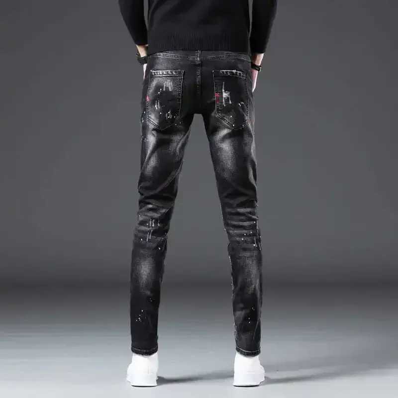 Mens Cowboy Pants Ripped Broken Trousers with Print Mens Jeans Tight Pipe Grunge Y2k Holes Skinny Cropped Patch Slim Fit Torn Xs W250222