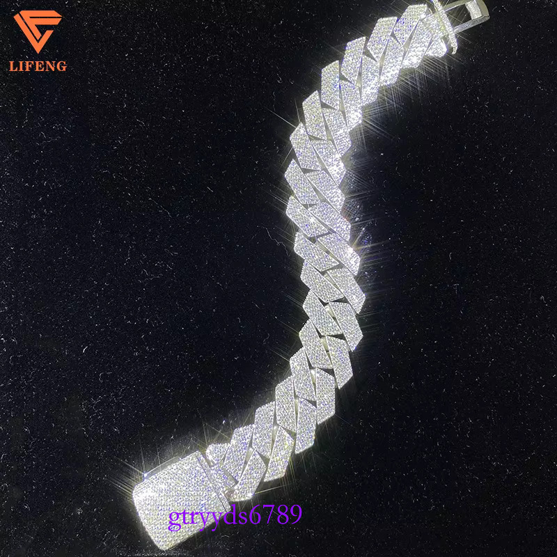 Lifeng Jewelry 20mm 4rows VVS Moissanite k Bracelet Sterg SIer Dia Hiphop Cuban Chain for Men